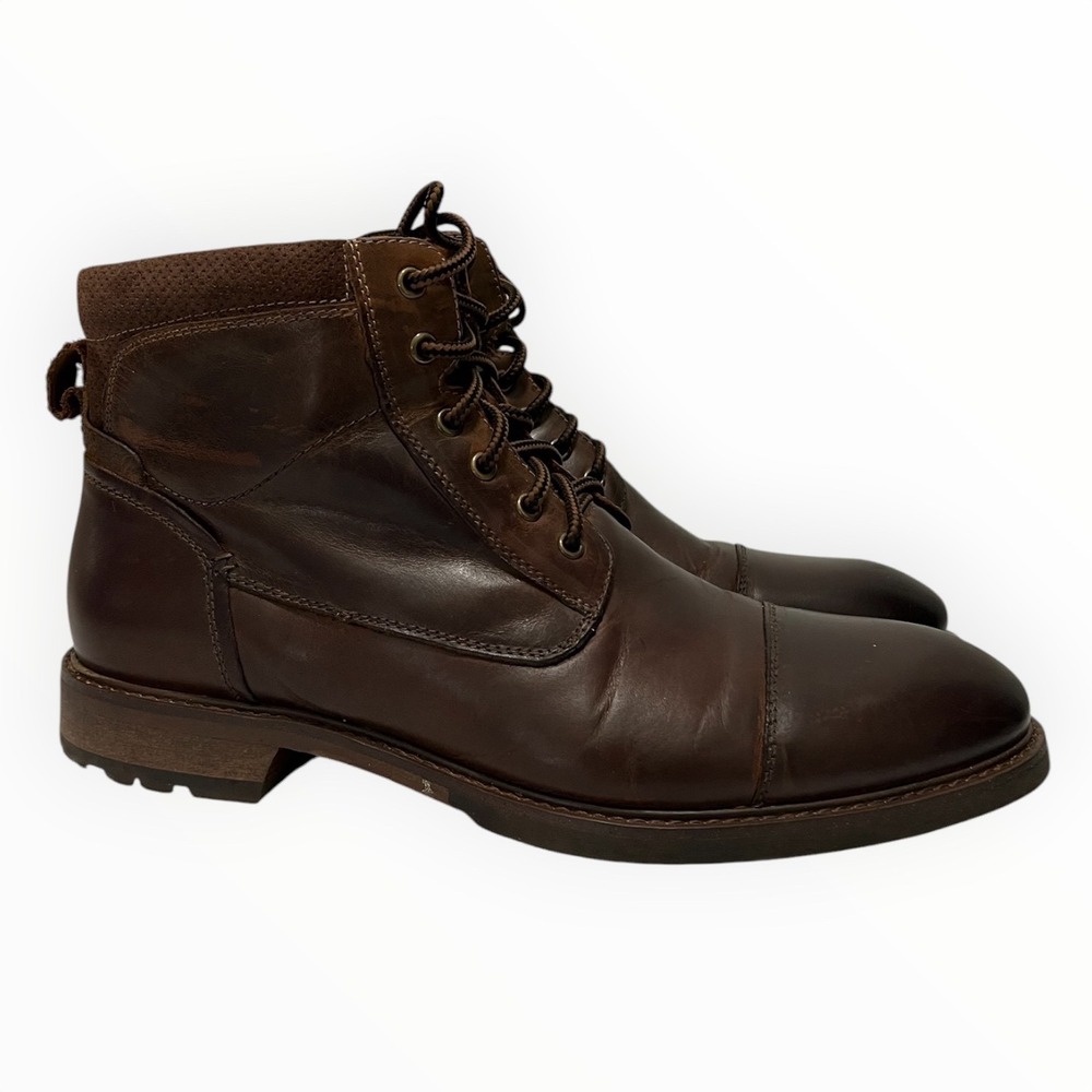 Florsheim Gannon Brown Leather Cap Toe Side Zip Lace Up Lug Sole Boots Mens 9.5
